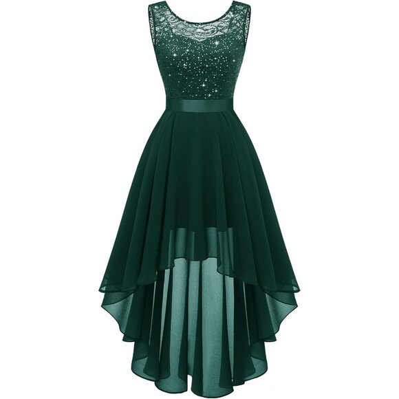 BeryLove Women DarkgreenSequin Chiffon Scoop Neck Sleeveless Lace Cocktail Dress - Picture 1 of 6